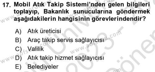 Tehlikeli Madde Lojistiği Ve İş Güvenliği Dersi 2023 - 2024 Yılı (Final) Dönem Sonu Sınavı 17. Soru