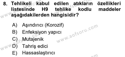 Tehlikeli Madde Lojistiği Ve İş Güvenliği Dersi 2023 - 2024 Yılı (Final) Dönem Sonu Sınavı 8. Soru