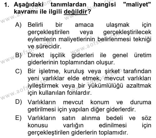 Lojistik Maliyetleri Ve Raporlama Dersi 2020 - 2021 Yılı Yaz Okulu Sınavı 1. Soru