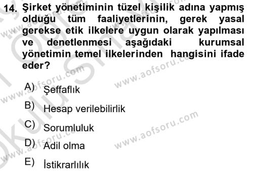 Lojistik Maliyetleri Ve Raporlama Dersi 2020 - 2021 Yılı Yaz Okulu Sınavı 14. Soru