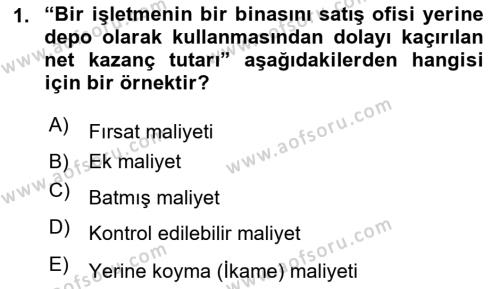 Lojistik Maliyetleri Ve Raporlama Dersi 2021 - 2022 Yılı (Vize) Ara Sınavı 1. Soru