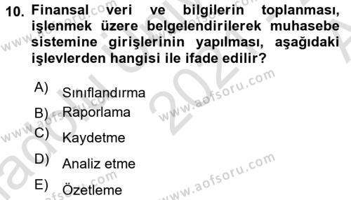 Lojistik Maliyetleri Ve Raporlama Dersi 2021 - 2022 Yılı (Vize) Ara Sınavı 10. Soru