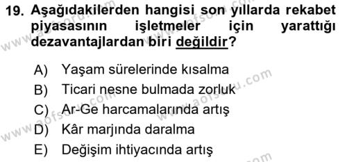 Lojistik Maliyetleri Ve Raporlama Dersi 2021 - 2022 Yılı (Vize) Ara Sınavı 19. Soru