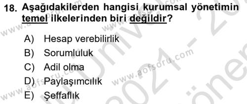 Lojistik Maliyetleri Ve Raporlama Dersi 2021 - 2022 Yılı (Final) Dönem Sonu Sınavı 18. Soru