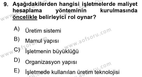 Lojistik Maliyetleri Ve Raporlama Dersi 2021 - 2022 Yılı (Final) Dönem Sonu Sınavı 9. Soru