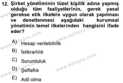 Lojistik Maliyetleri Ve Raporlama Dersi 2021 - 2022 Yılı Yaz Okulu Sınavı 12. Soru