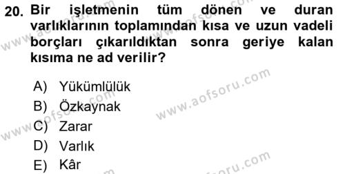 Lojistik Maliyetleri Ve Raporlama Dersi 2021 - 2022 Yılı Yaz Okulu Sınavı 20. Soru