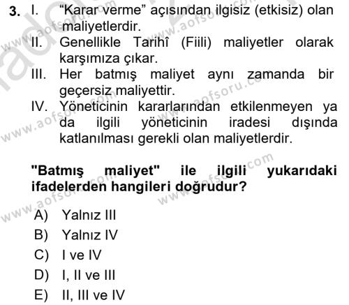 Lojistik Maliyetleri Ve Raporlama Dersi 2021 - 2022 Yılı Yaz Okulu Sınavı 3. Soru