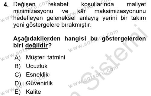 Lojistik Maliyetleri Ve Raporlama Dersi 2021 - 2022 Yılı Yaz Okulu Sınavı 4. Soru