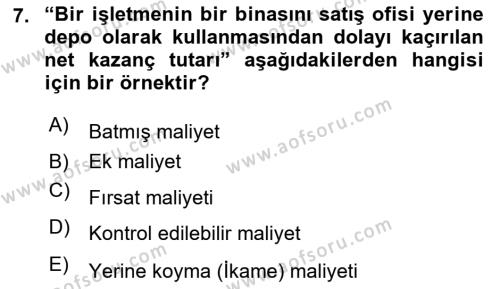 Lojistik Maliyetleri Ve Raporlama Dersi 2021 - 2022 Yılı Yaz Okulu Sınavı 7. Soru