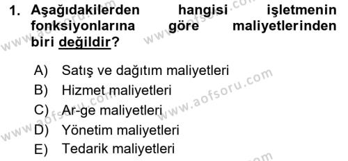 Lojistik Maliyetleri Ve Raporlama Dersi 2022 - 2023 Yılı (Vize) Ara Sınavı 1. Soru