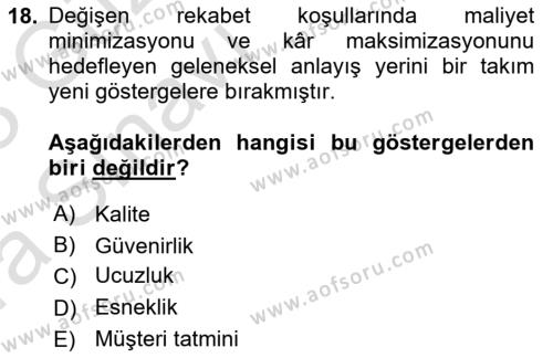 Lojistik Maliyetleri Ve Raporlama Dersi 2022 - 2023 Yılı (Vize) Ara Sınavı 18. Soru