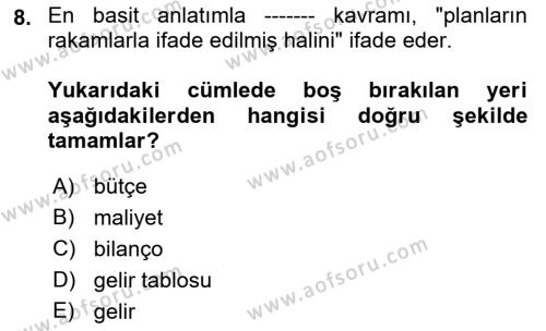 Lojistik Maliyetleri Ve Raporlama Dersi 2022 - 2023 Yılı (Final) Dönem Sonu Sınavı 8. Soru