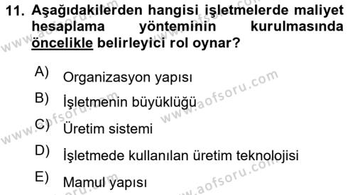 Lojistik Maliyetleri Ve Raporlama Dersi 2022 - 2023 Yılı Yaz Okulu Sınavı 11. Soru