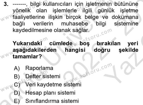 Lojistik Maliyetleri Ve Raporlama Dersi 2022 - 2023 Yılı Yaz Okulu Sınavı 3. Soru