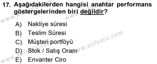 Lojistik Maliyetleri Ve Raporlama Dersi 2023 - 2024 Yılı (Vize) Ara Sınavı 17. Soru