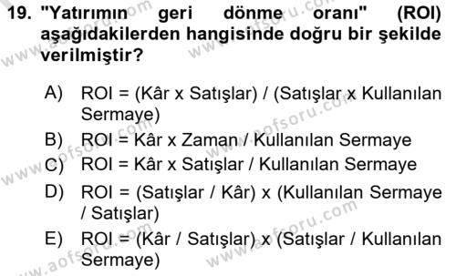 Lojistik Maliyetleri Ve Raporlama Dersi 2023 - 2024 Yılı (Vize) Ara Sınavı 19. Soru