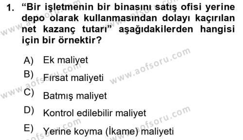 Lojistik Maliyetleri Ve Raporlama Dersi 2023 - 2024 Yılı (Final) Dönem Sonu Sınavı 1. Soru