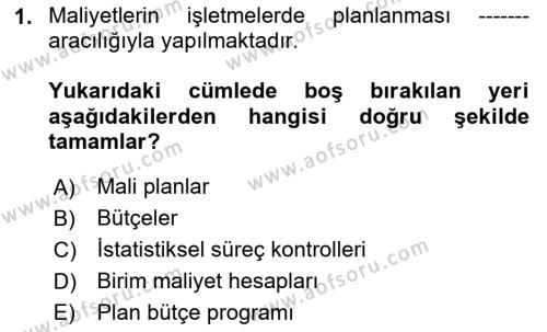 Lojistik Maliyetleri Ve Raporlama Dersi 2023 - 2024 Yılı Yaz Okulu Sınavı 1. Soru