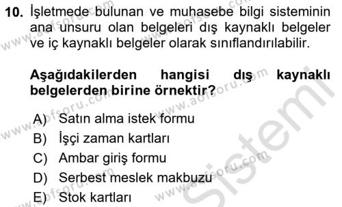 Lojistik Maliyetleri Ve Raporlama Dersi 2023 - 2024 Yılı Yaz Okulu Sınavı 10. Soru