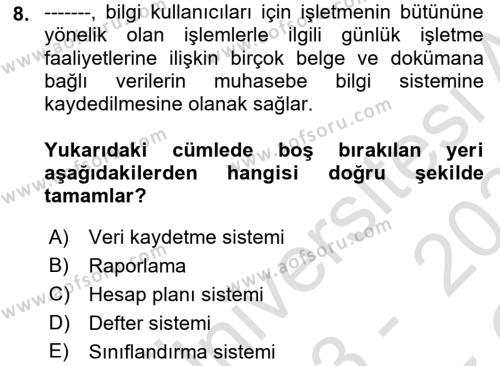 Lojistik Maliyetleri Ve Raporlama Dersi 2023 - 2024 Yılı Yaz Okulu Sınavı 8. Soru