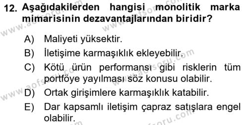 Marka ve Yönetimi Dersi 2022 - 2023 Yılı Yaz Okulu Sınavı 12. Soru