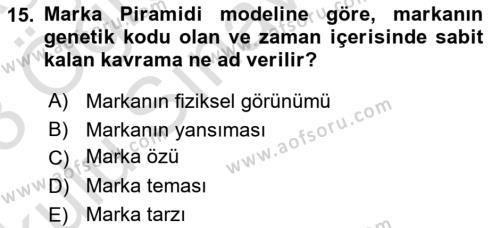 Marka ve Yönetimi Dersi 2022 - 2023 Yılı Yaz Okulu Sınavı 15. Soru