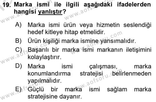 Marka ve Yönetimi Dersi 2022 - 2023 Yılı Yaz Okulu Sınavı 19. Soru