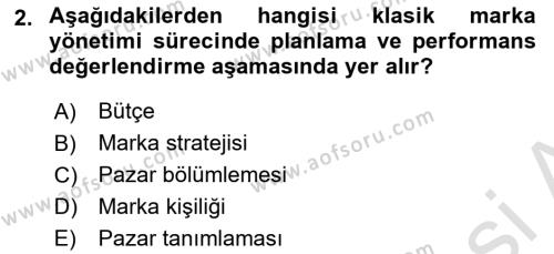 Marka ve Yönetimi Dersi 2022 - 2023 Yılı Yaz Okulu Sınavı 2. Soru