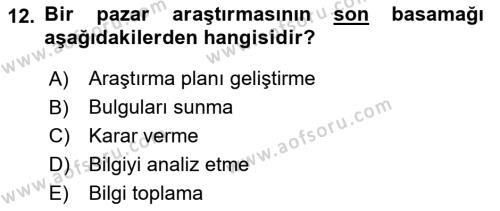 Marka ve Yönetimi Dersi 2023 - 2024 Yılı (Vize) Ara Sınavı 12. Soru