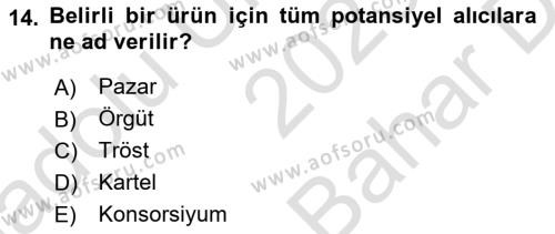 Marka ve Yönetimi Dersi 2023 - 2024 Yılı (Vize) Ara Sınavı 14. Soru