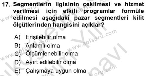 Marka ve Yönetimi Dersi 2023 - 2024 Yılı (Vize) Ara Sınavı 17. Soru