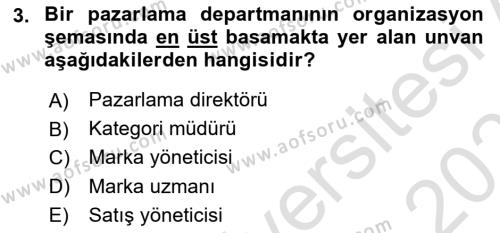 Marka ve Yönetimi Dersi 2023 - 2024 Yılı (Vize) Ara Sınavı 3. Soru