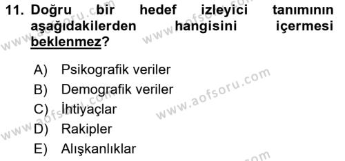 Marka ve Yönetimi Dersi 2023 - 2024 Yılı (Final) Dönem Sonu Sınavı 11. Soru