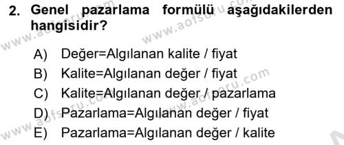 Marka ve Yönetimi Dersi 2023 - 2024 Yılı (Final) Dönem Sonu Sınavı 2. Soru