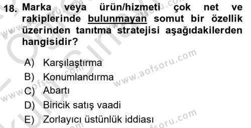 Reklamcılık Dersi 2021 - 2022 Yılı Yaz Okulu Sınavı 18. Soru