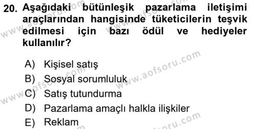 Reklamcılık Dersi 2021 - 2022 Yılı Yaz Okulu Sınavı 20. Soru