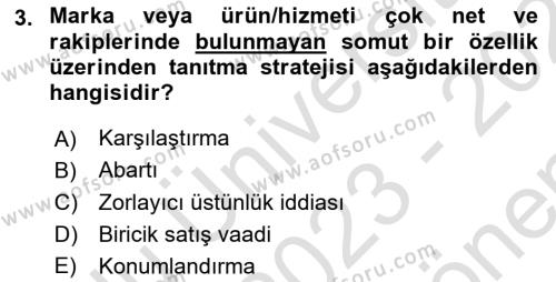 Reklamcılık Dersi 2023 - 2024 Yılı (Final) Dönem Sonu Sınavı 3. Soru