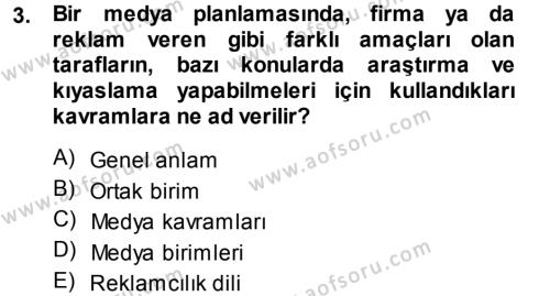 Medya Planlama Dersi 2013 - 2014 Yılı (Final) Dönem Sonu Sınavı 3. Soru