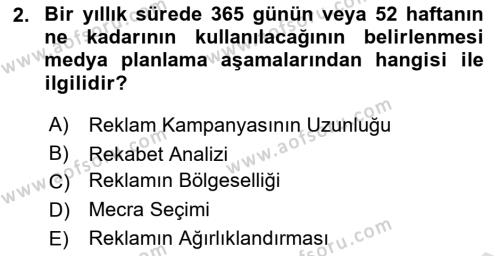 Medya Planlama Dersi 2023 - 2024 Yılı (Final) Dönem Sonu Sınavı 2. Soru