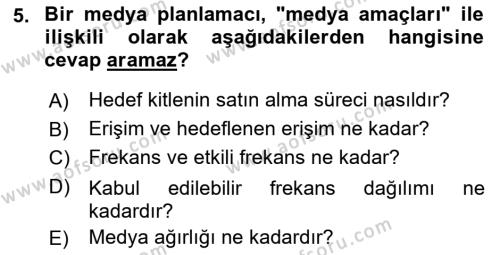 Medya Planlama Dersi 2023 - 2024 Yılı (Final) Dönem Sonu Sınavı 5. Soru