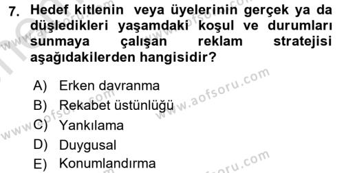 Reklamda Yaratıcılık ve Yazarlık Dersi 2023 - 2024 Yılı (Vize) Ara Sınavı 7. Soru