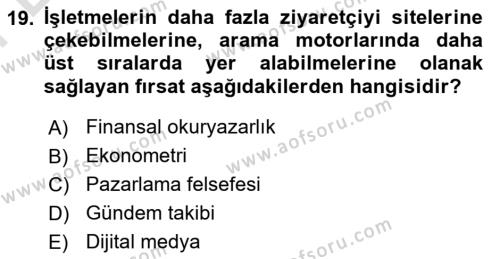 Reklamda Yaratıcılık ve Yazarlık Dersi 2023 - 2024 Yılı (Final) Dönem Sonu Sınavı 19. Soru