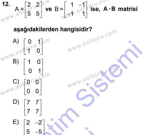 Genel Matematik Dersi 2012 - 2013 Yılı (Final) Dönem Sonu Sınavı 12. Soru