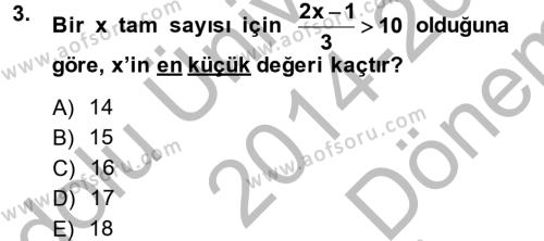 Genel Matematik Dersi 2014 - 2015 Yılı (Final) Dönem Sonu Sınavı 3. Soru