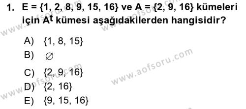 Genel Matematik Dersi 2020 - 2021 Yılı Yaz Okulu Sınavı 1. Soru