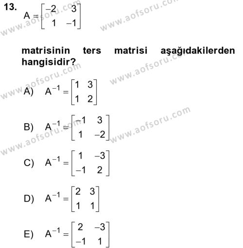 Genel Matematik Dersi 2020 - 2021 Yılı Yaz Okulu Sınavı 13. Soru