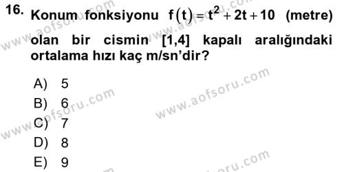 Genel Matematik Dersi 2020 - 2021 Yılı Yaz Okulu Sınavı 16. Soru