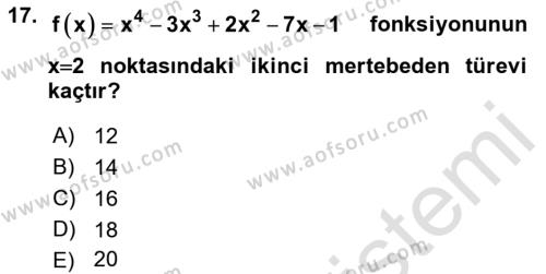 Genel Matematik Dersi 2020 - 2021 Yılı Yaz Okulu Sınavı 17. Soru