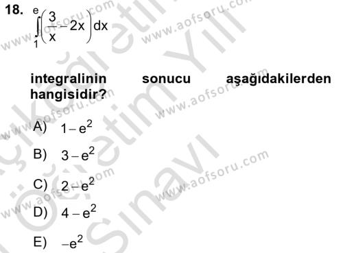 Genel Matematik Dersi 2020 - 2021 Yılı Yaz Okulu Sınavı 18. Soru